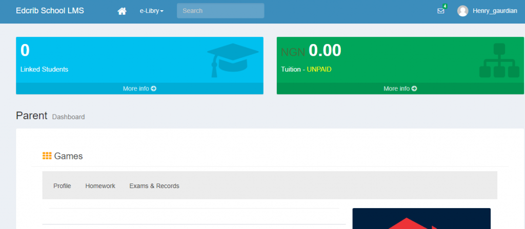 Parent/Student Interface on Edcrib